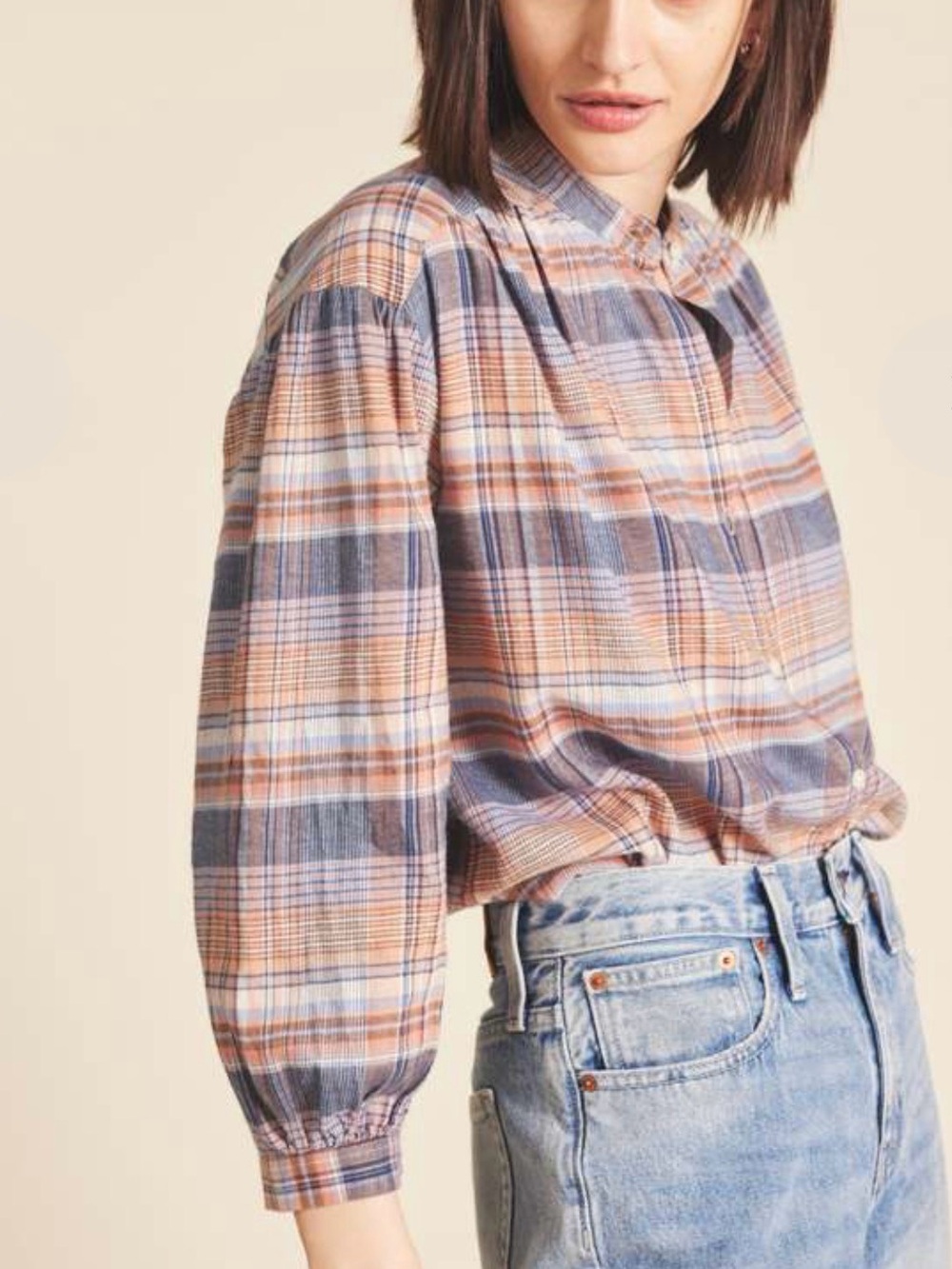 Trovata Birds of Paradise Lily Blouse in Eclipse Plaid